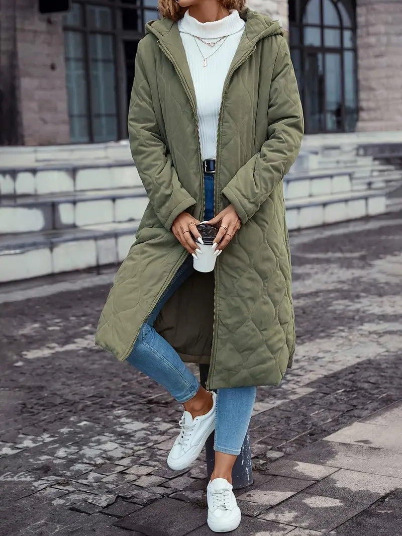 Reagan – Quilted Hooded Long Coat for Women