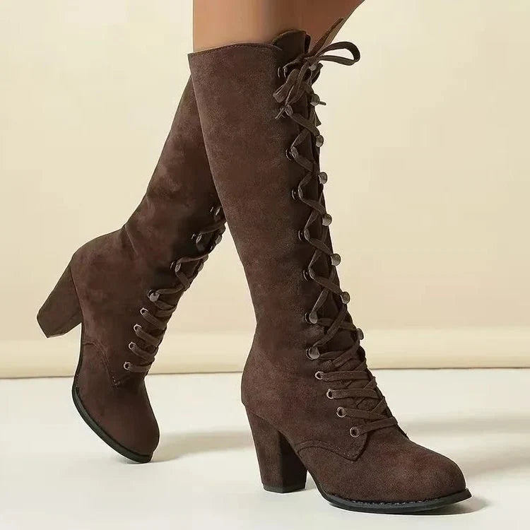Eda – Women's Tie-Up Suede-Look Knee-High Boots