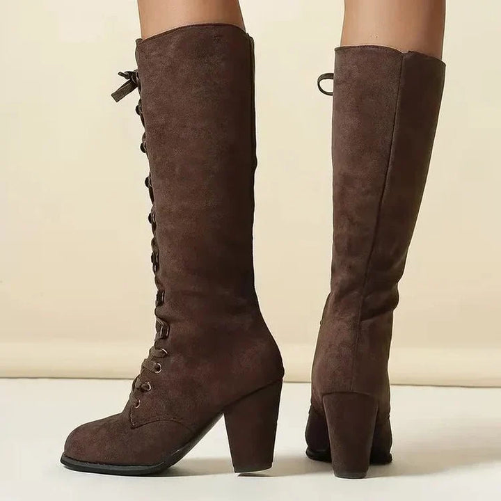 Eda – Women's Tie-Up Suede-Look Knee-High Boots