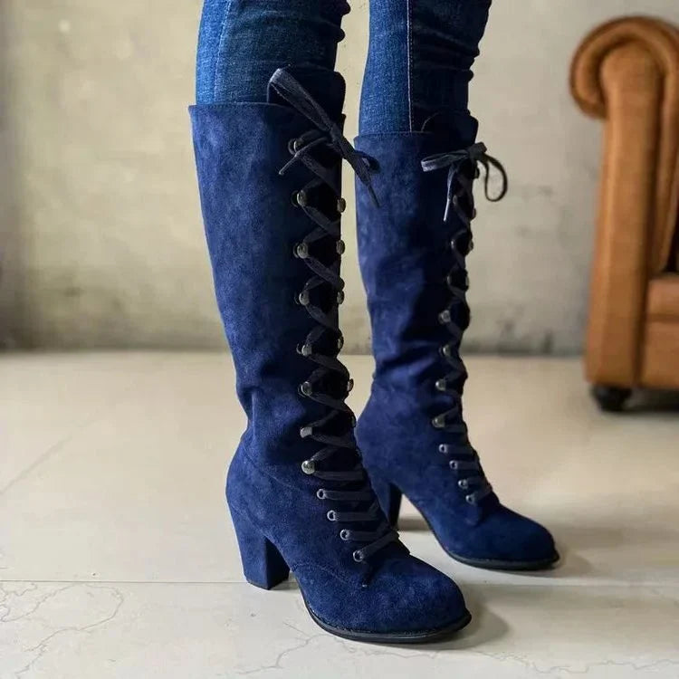 Eda – Women's Tie-Up Suede-Look Knee-High Boots