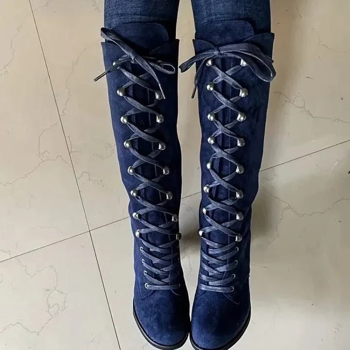 Eda – Women's Tie-Up Suede-Look Knee-High Boots