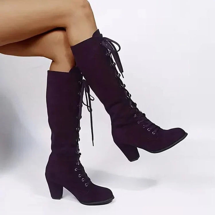 Eda – Women's Tie-Up Suede-Look Knee-High Boots