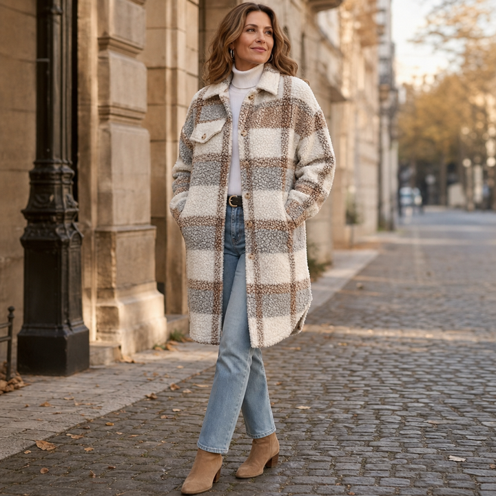 Edie – Women's Plaid Sherpa Mid-Length Shacket