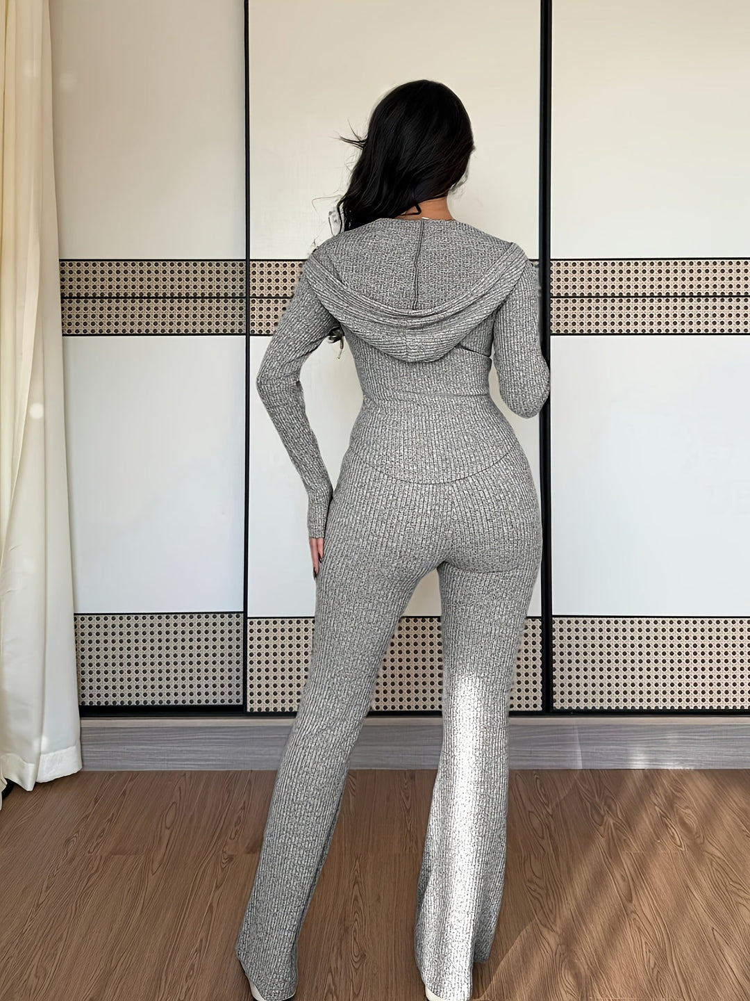 Fenella – Ribbed Half-Zip Flare Two-Piece Set for Women