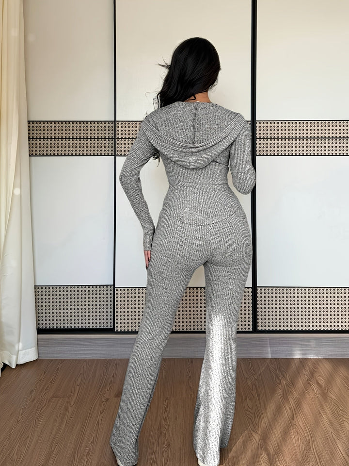 Fenella – Ribbed Half-Zip Flare Two-Piece Set for Women