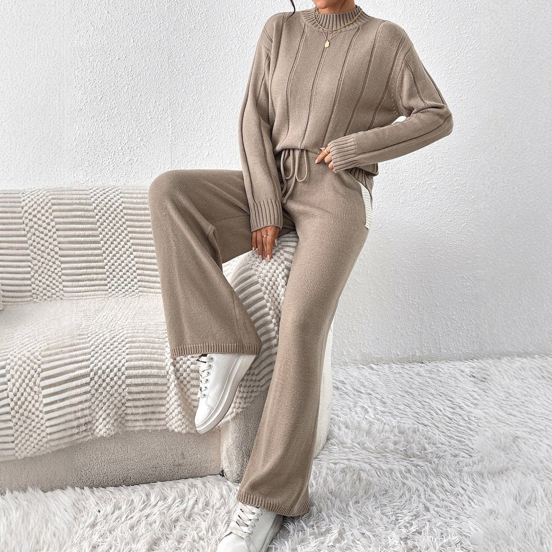 Elin – Women's Ribbed Mock Neck Sweater Set with Wide-Leg Pants