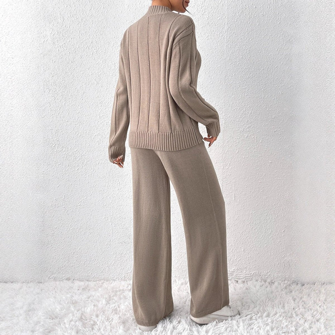 Elin – Women's Ribbed Mock Neck Sweater Set with Wide-Leg Pants