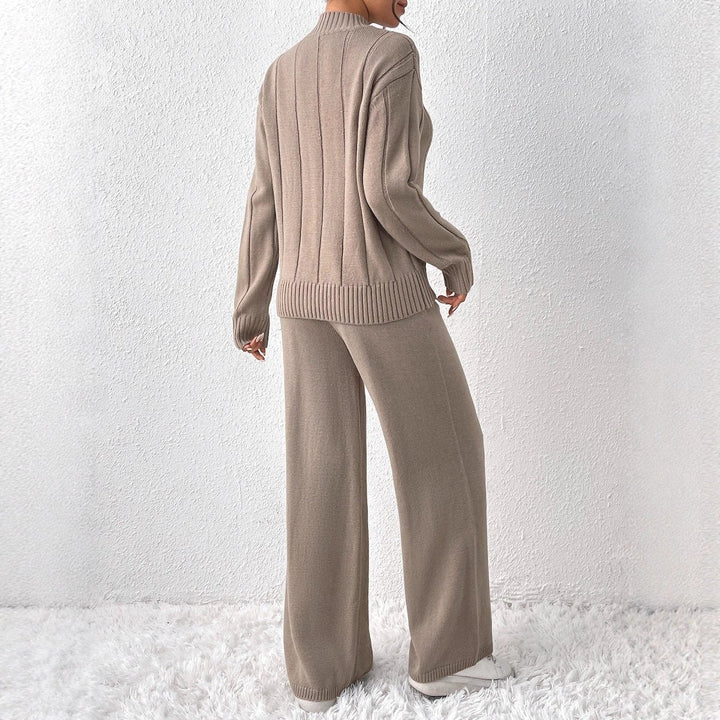 Elin – Women's Ribbed Mock Neck Sweater Set with Wide-Leg Pants