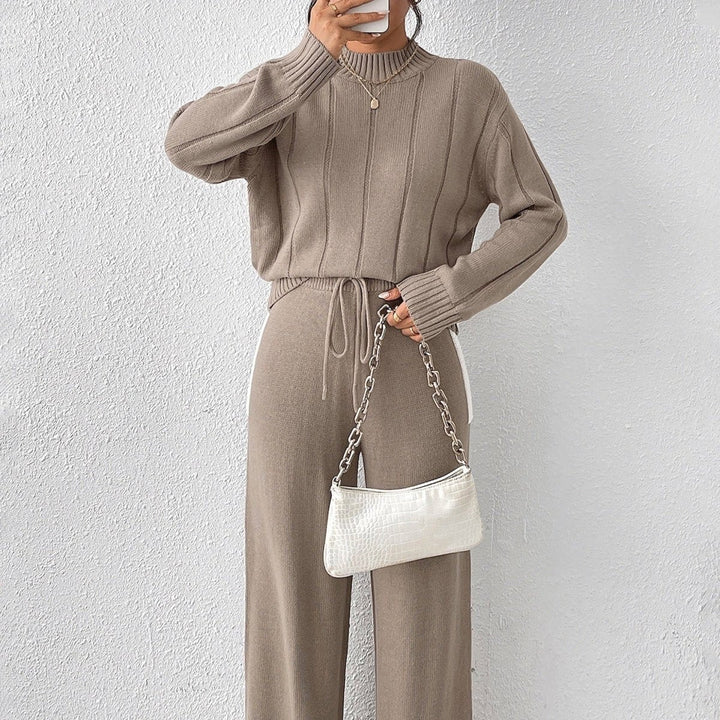Elin – Women's Ribbed Mock Neck Sweater Set with Wide-Leg Pants