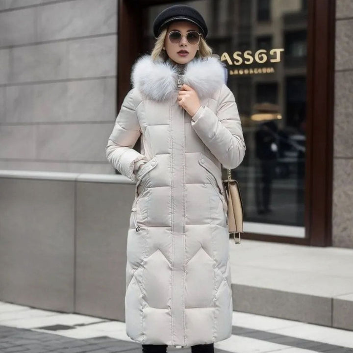 Eliza | Women's Long Hooded Faux Fur Trim Quilted Coat