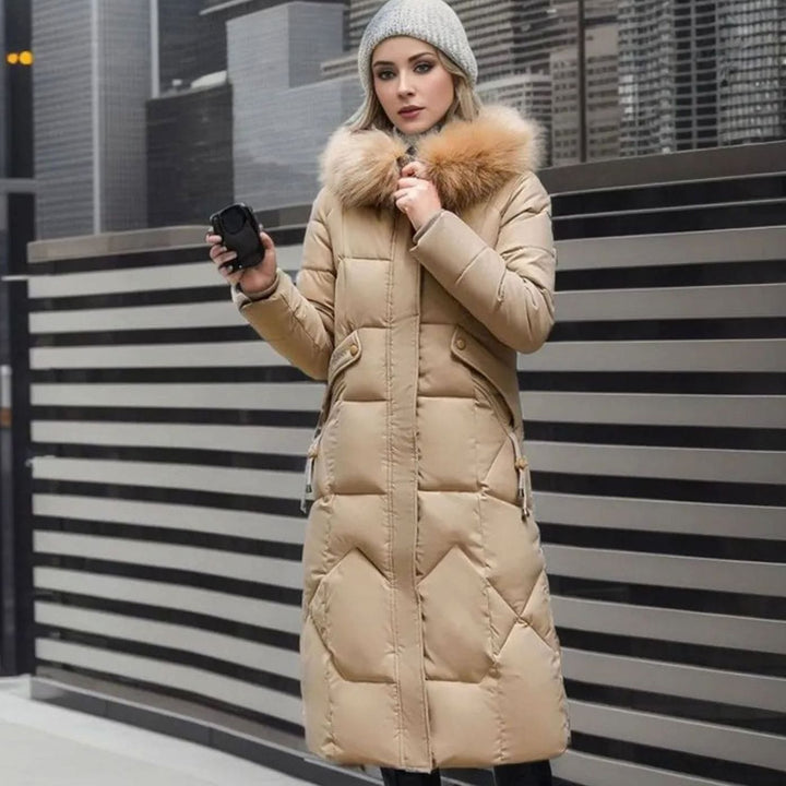 Eliza | Women's Long Hooded Faux Fur Trim Quilted Coat