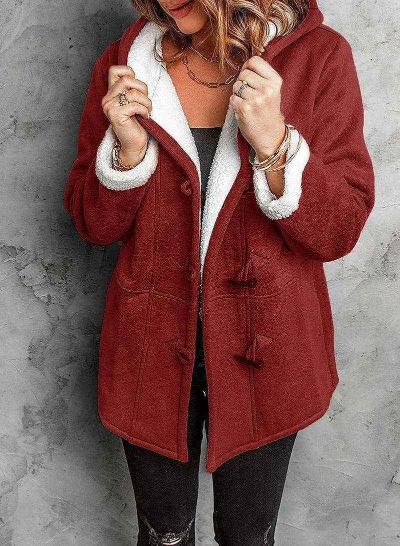 Elodie – Women's Suede-Look Hooded Duffle Coat with Toggles