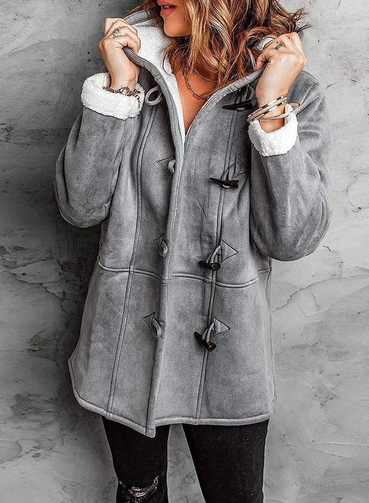 Elodie – Women's Suede-Look Hooded Duffle Coat with Toggles
