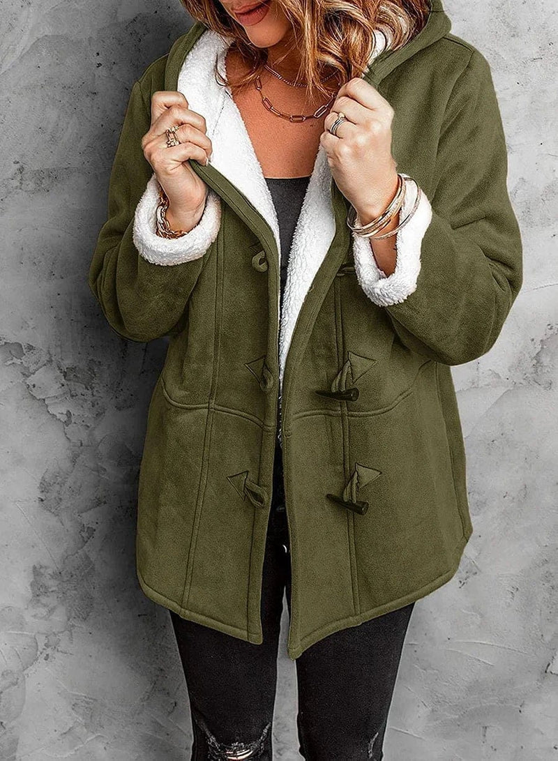 Elodie – Women's Suede-Look Hooded Duffle Coat with Toggles