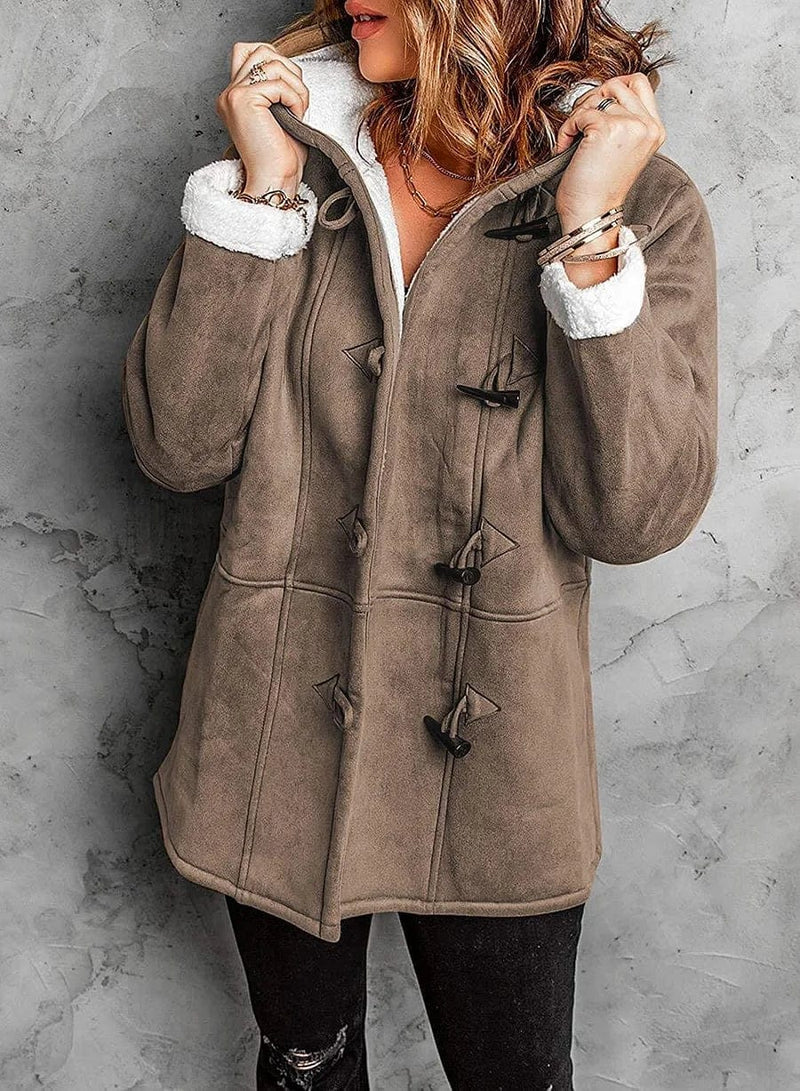 Elodie – Women's Suede-Look Hooded Duffle Coat with Toggles