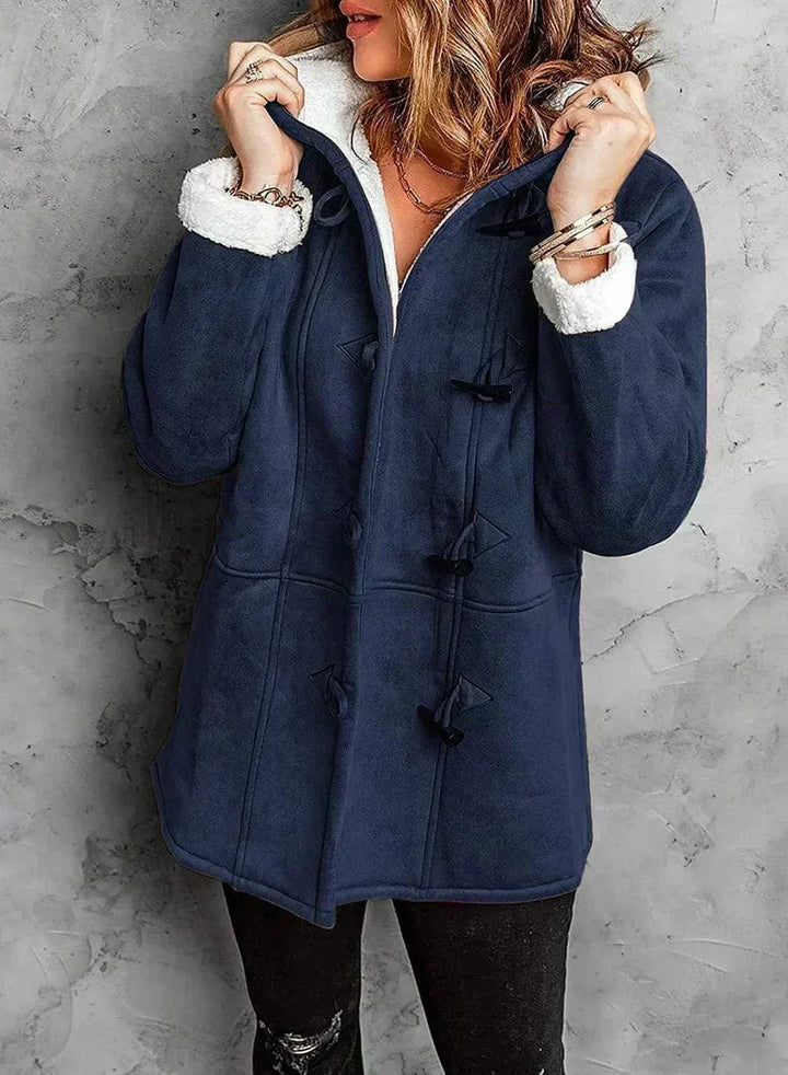 Elodie – Women's Suede-Look Hooded Duffle Coat with Toggles