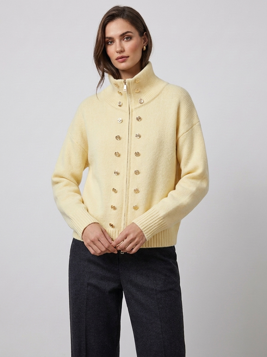Elora – Women's Zip-Up Funnel Neck Cropped Cardigan