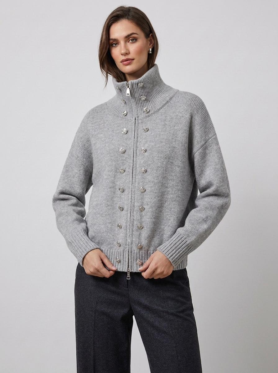 Elora – Women's Zip-Up Funnel Neck Cropped Cardigan