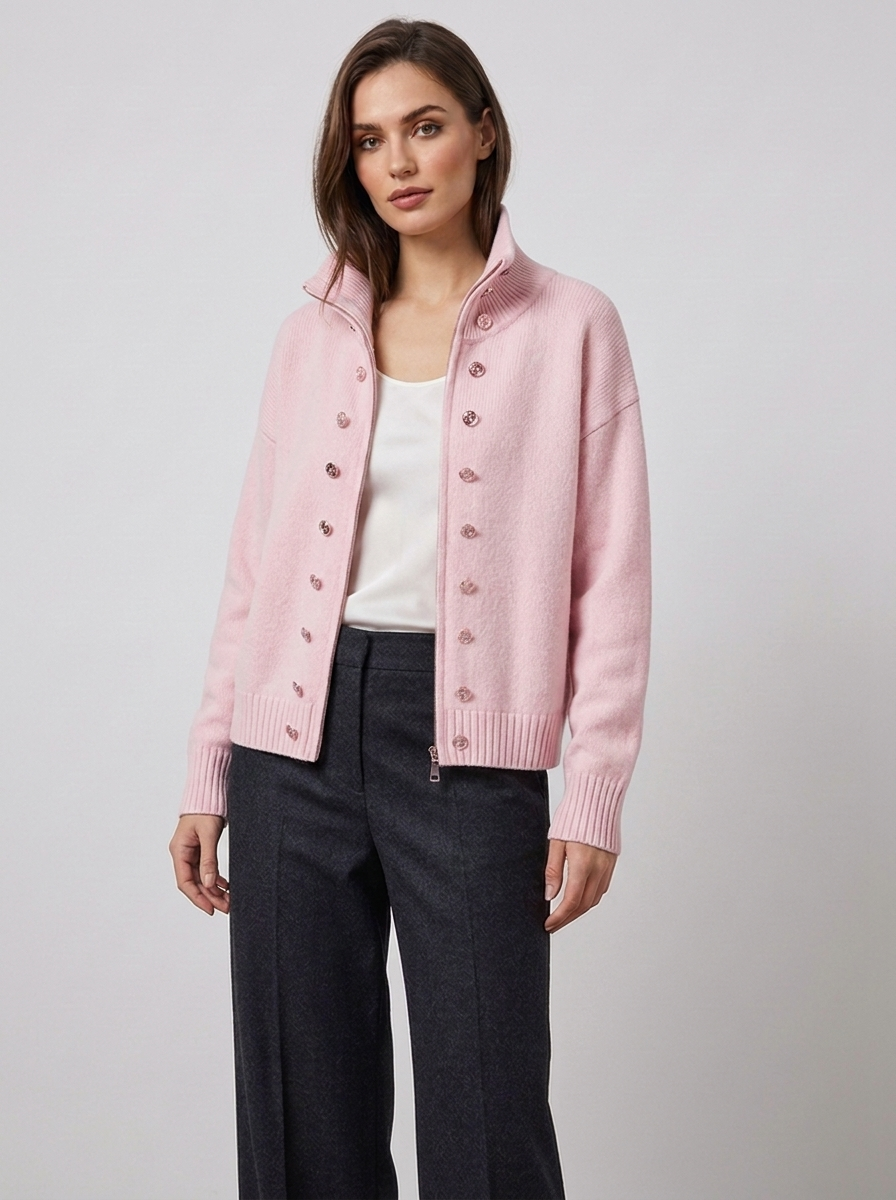 Elora – Women's Zip-Up Funnel Neck Cropped Cardigan
