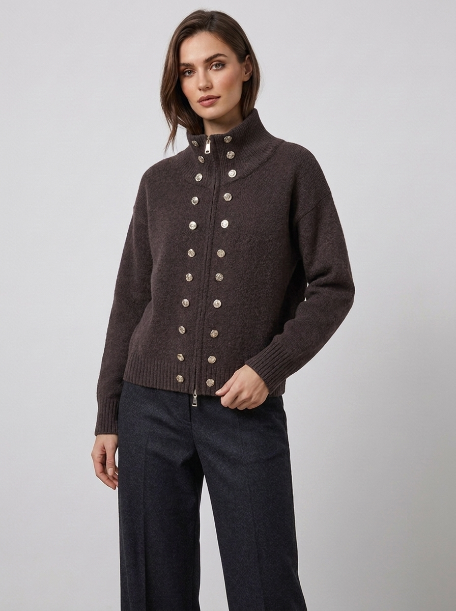 Elora – Women's Zip-Up Funnel Neck Cropped Cardigan