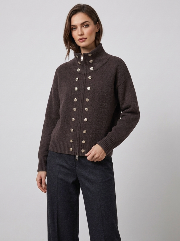 Elora – Women's Zip-Up Funnel Neck Cropped Cardigan