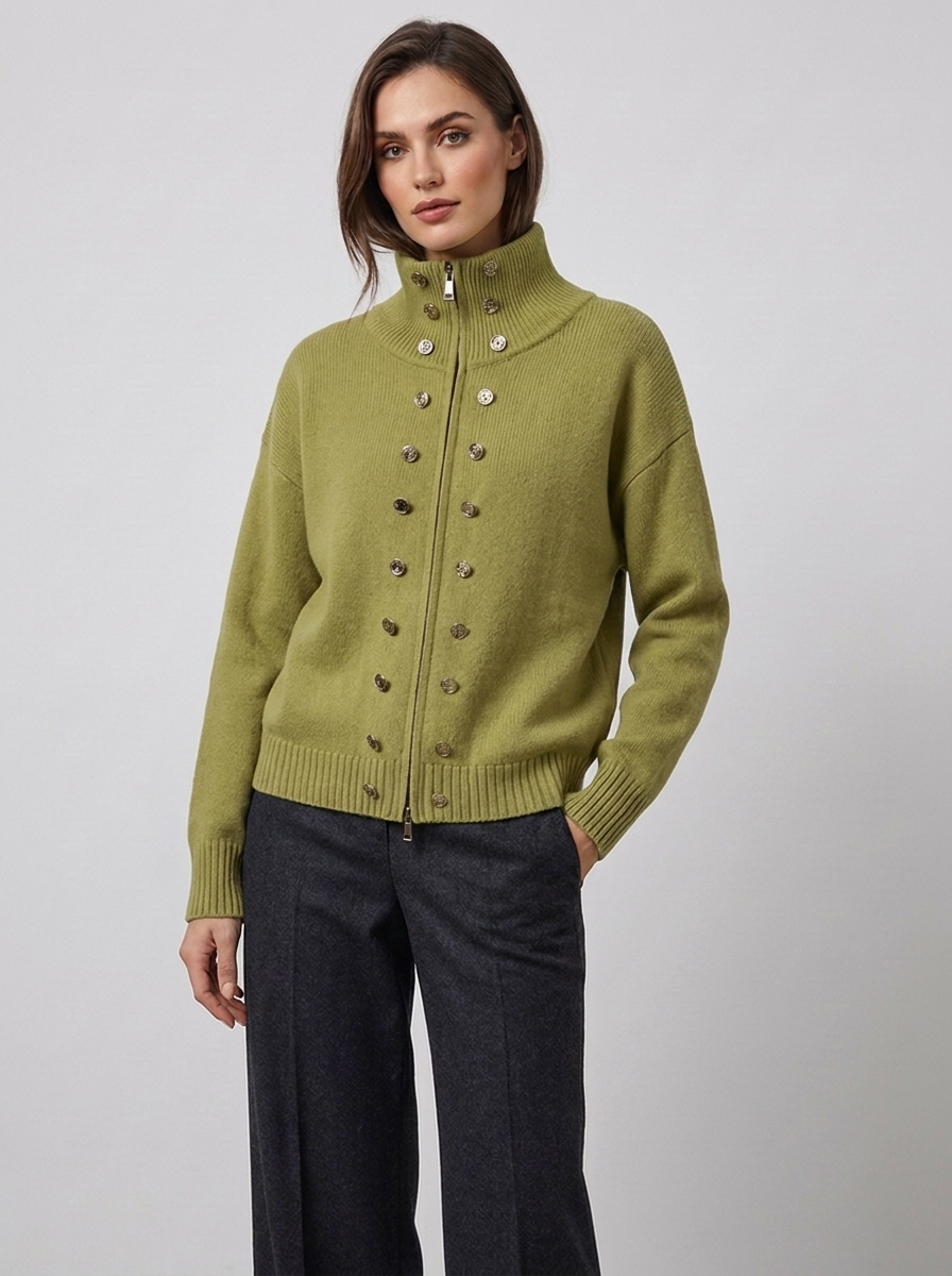 Elora – Women's Zip-Up Funnel Neck Cropped Cardigan