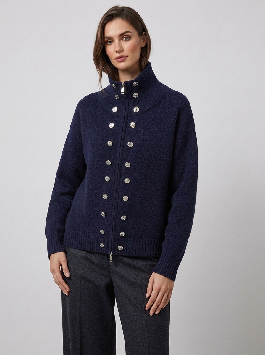Elora – Women's Zip-Up Funnel Neck Cropped Cardigan