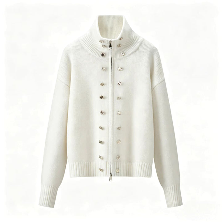 Elora – Women's Zip-Up Funnel Neck Cropped Cardigan