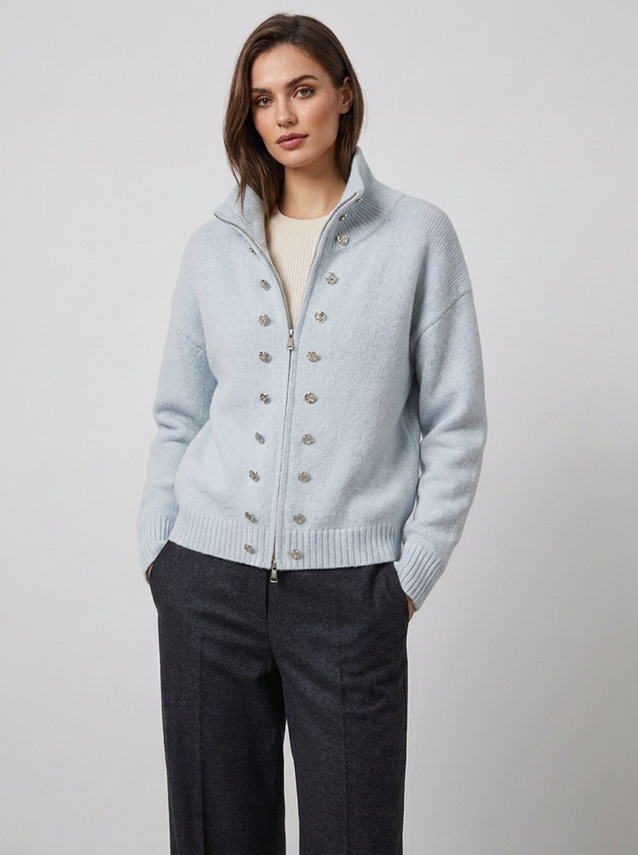 Elora – Women's Zip-Up Funnel Neck Cropped Cardigan