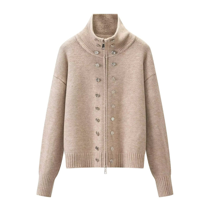 Elora – Women's Zip-Up Funnel Neck Cropped Cardigan