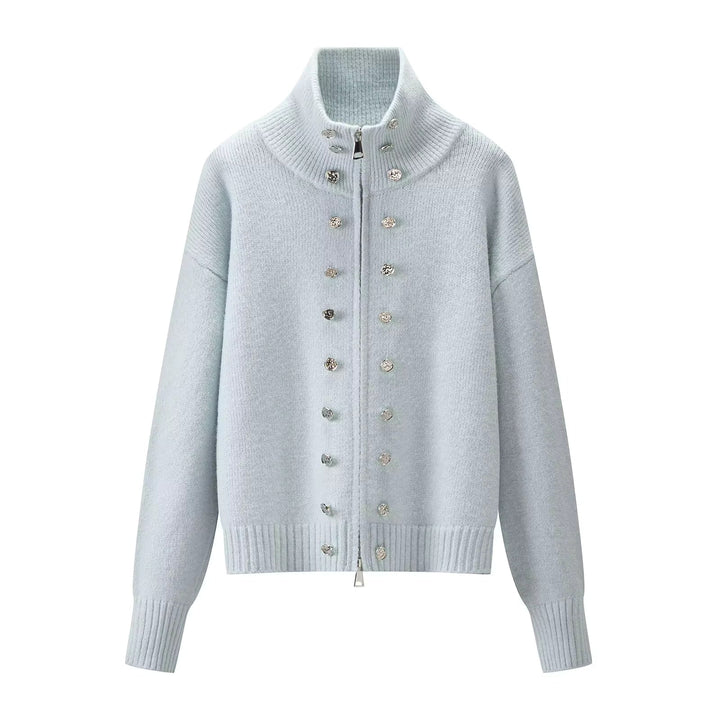 Elora – Women's Zip-Up Funnel Neck Cropped Cardigan