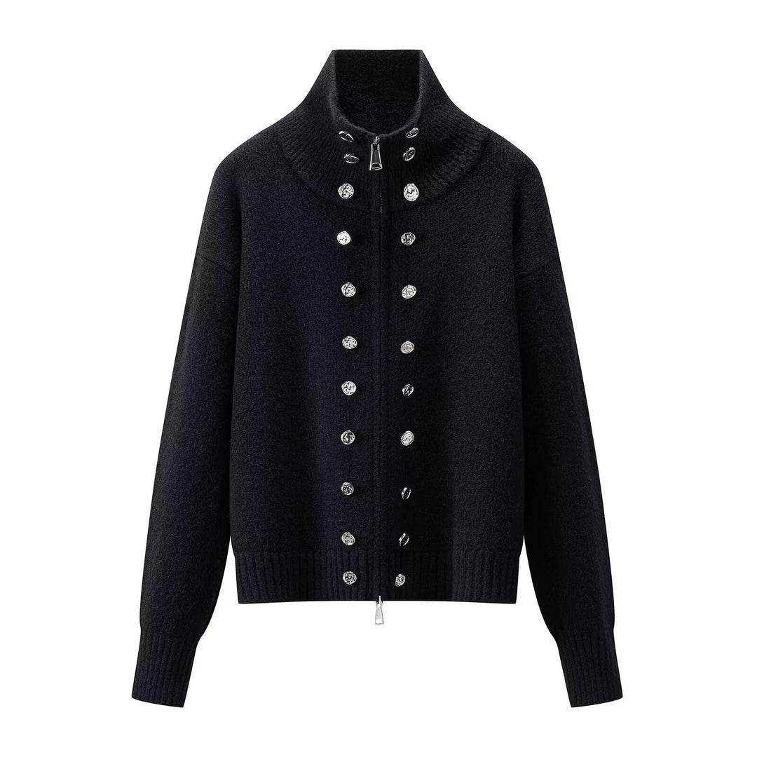 Elora – Women's Zip-Up Funnel Neck Cropped Cardigan