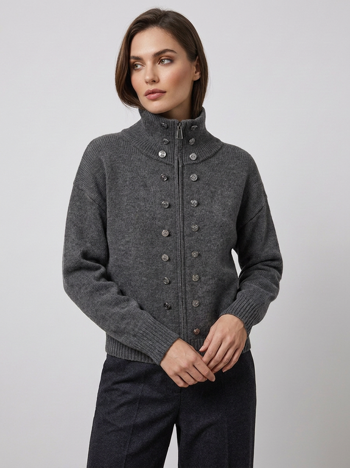 Elora – Women's Zip-Up Funnel Neck Cropped Cardigan