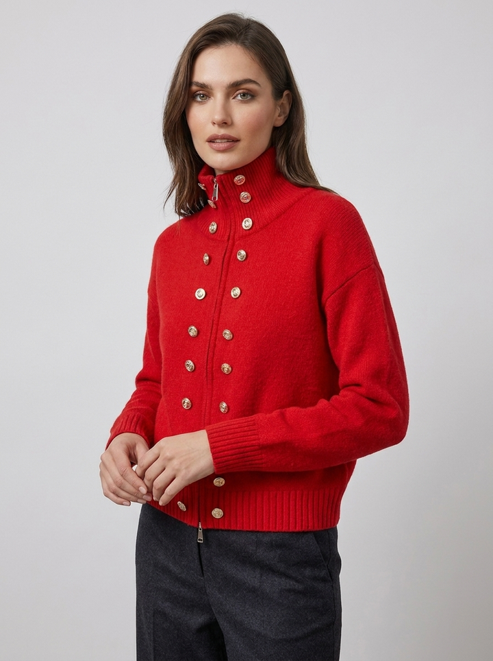 Elora – Women's Zip-Up Funnel Neck Cropped Cardigan