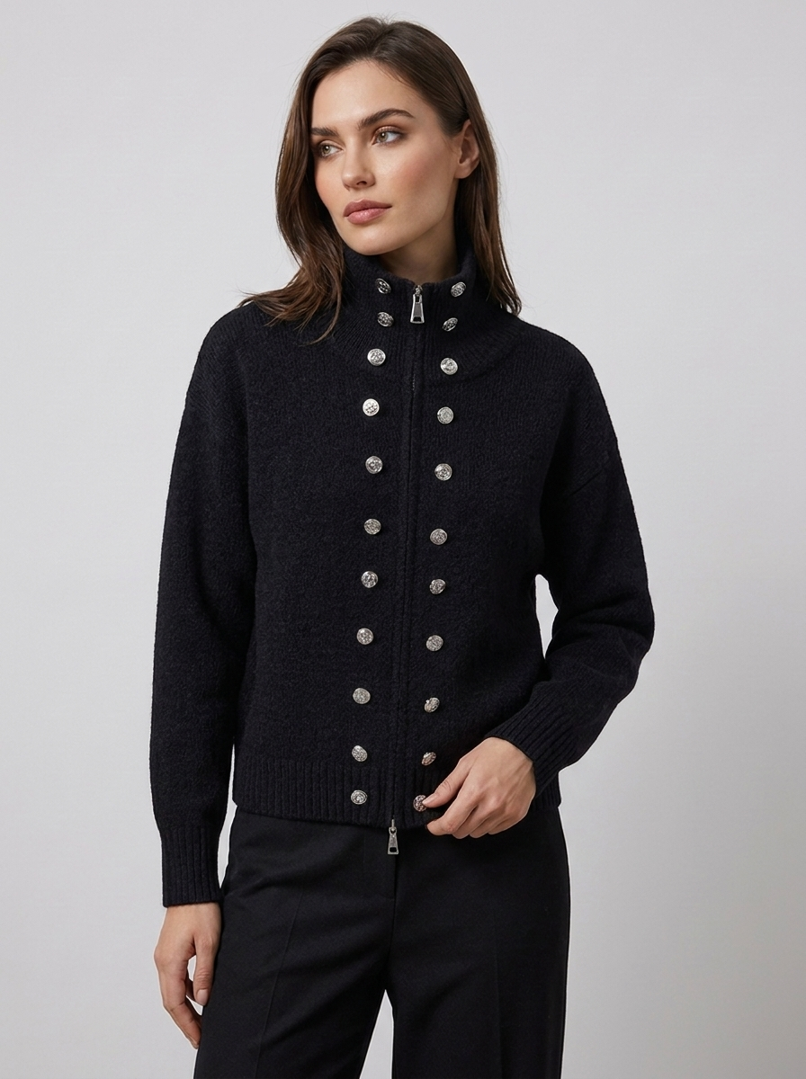 Elora – Women's Zip-Up Funnel Neck Cropped Cardigan