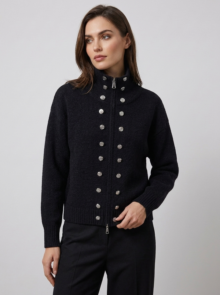 Elora – Women's Zip-Up Funnel Neck Cropped Cardigan