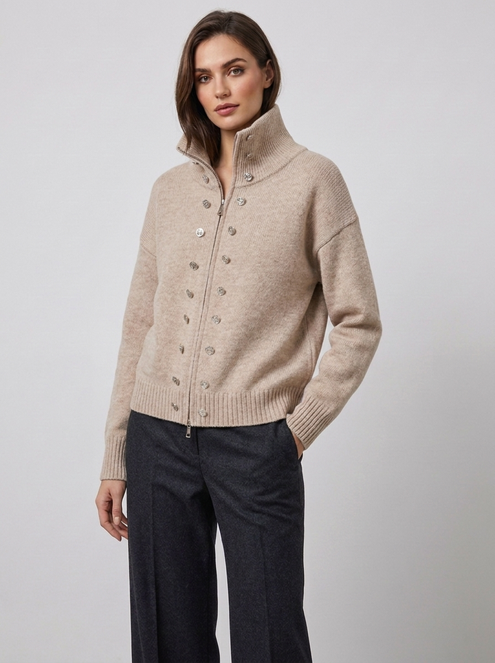 Elora – Women's Zip-Up Funnel Neck Cropped Cardigan