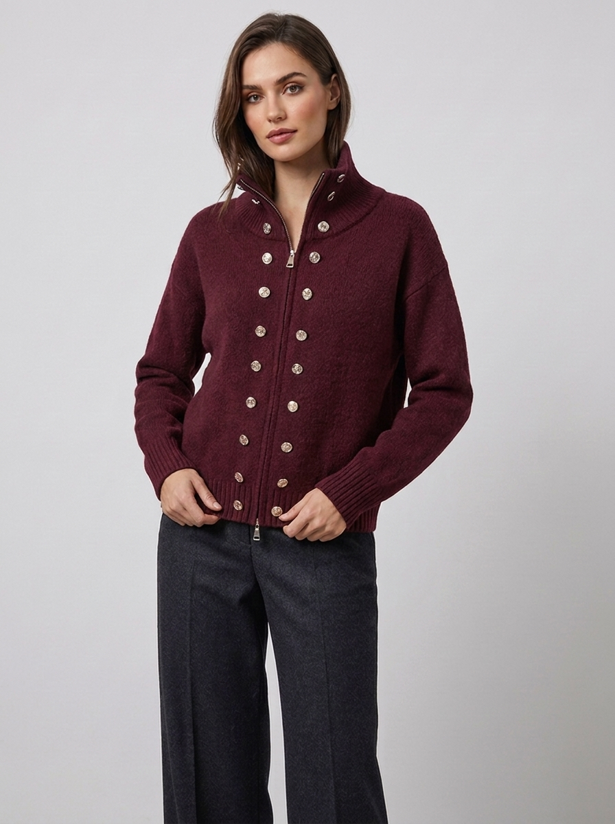 Elora – Women's Zip-Up Funnel Neck Cropped Cardigan
