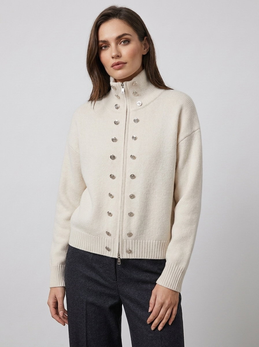 Elora – Women's Zip-Up Funnel Neck Cropped Cardigan