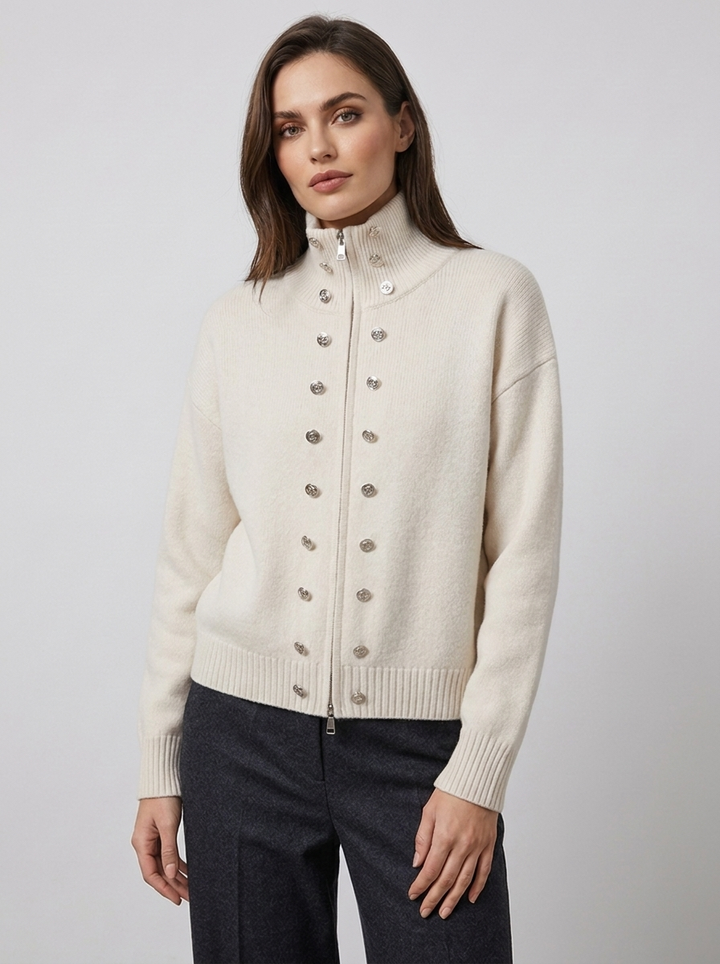 Elora – Women's Zip-Up Funnel Neck Cropped Cardigan