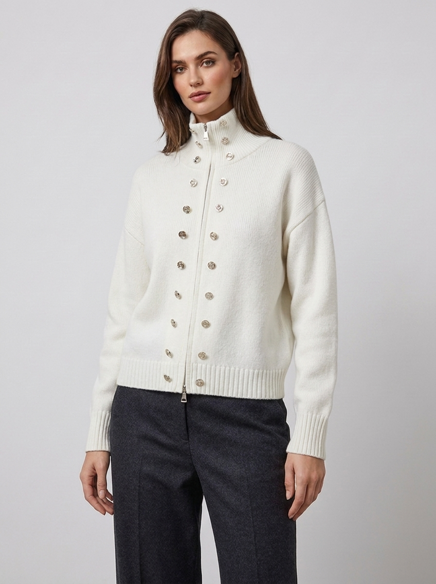 Elora – Women's Zip-Up Funnel Neck Cropped Cardigan