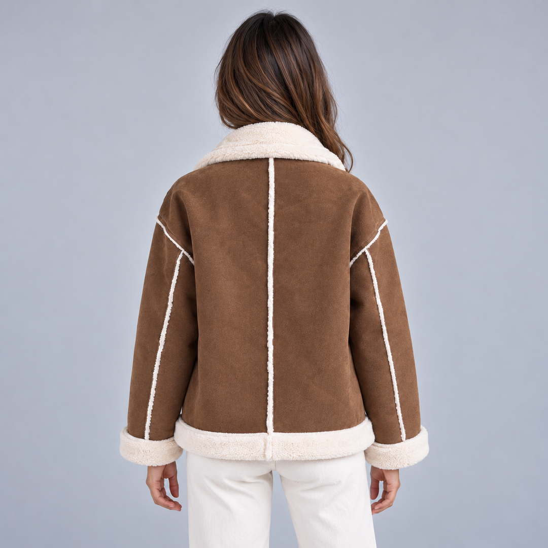 Emmy – Women's Suede-Look Aviator Jacket with Sherpa Trim