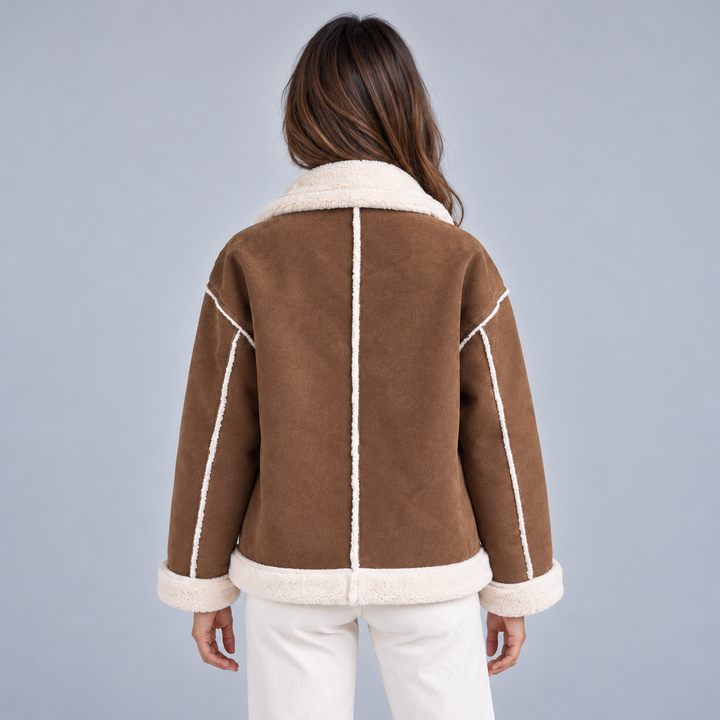 Emmy – Women's Suede-Look Aviator Jacket with Sherpa Trim