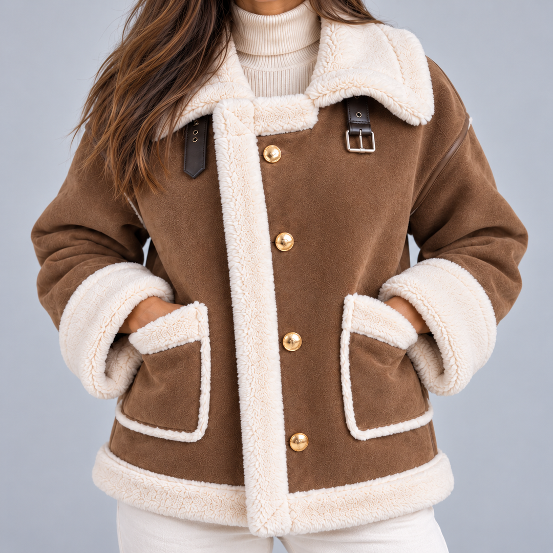 Emmy – Women's Suede-Look Aviator Jacket with Sherpa Trim