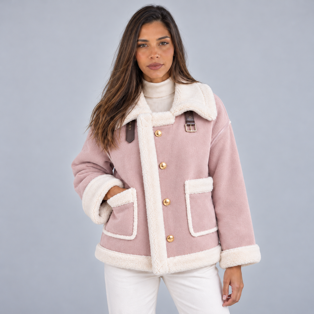 Emmy – Women's Suede-Look Aviator Jacket with Sherpa Trim