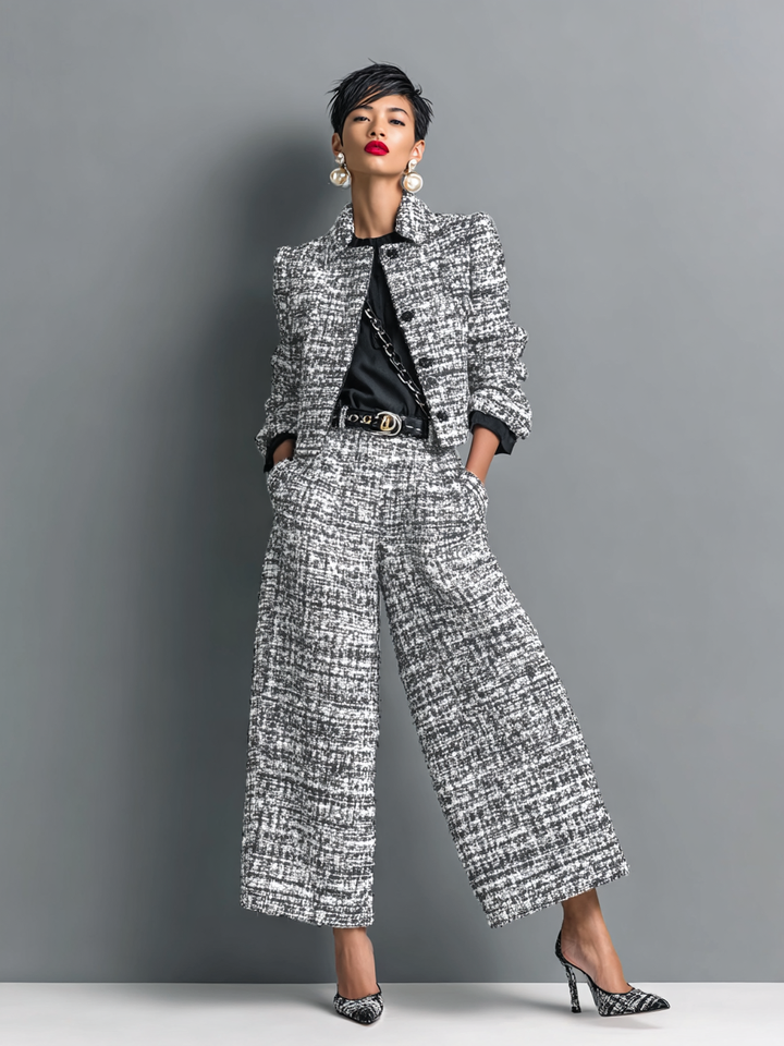 Lia – Bouclé Cropped Jacket and Wide-Leg Trouser Set
