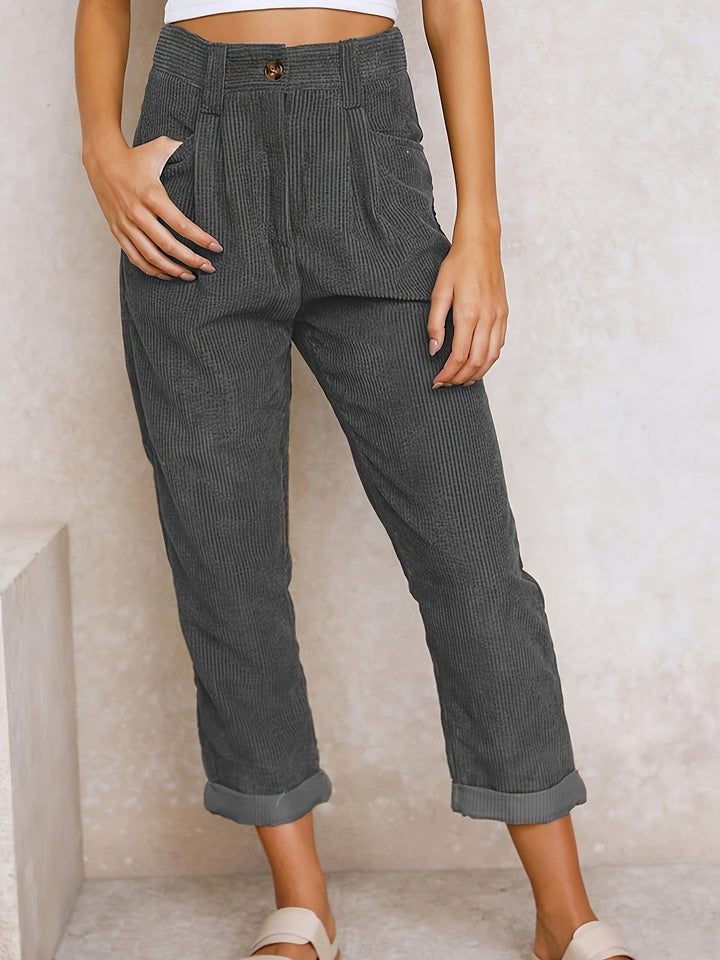 Etta – Women's High-Waisted Pleated Corduroy-Look Pants