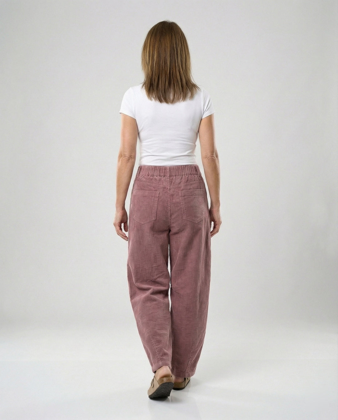 Eudora – Women's Barrel-Leg Corduroy-Look Pants with Elastic Waist
