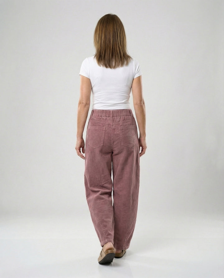Eudora – Women's Barrel-Leg Corduroy-Look Pants with Elastic Waist
