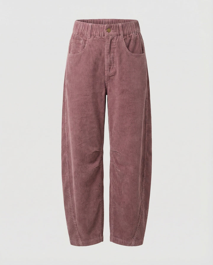 Eudora – Women's Barrel-Leg Corduroy-Look Pants with Elastic Waist